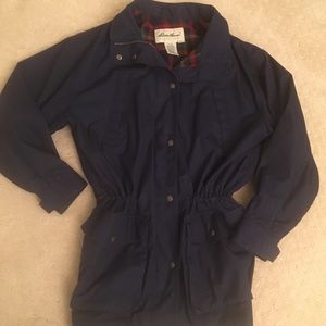 Eddie Bauer flannel lined navy blue jacket
